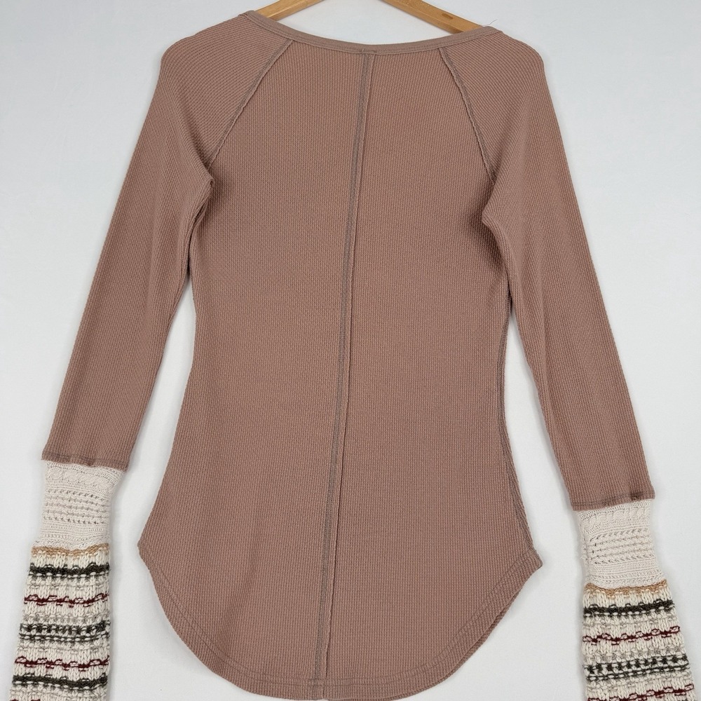 Free People Thermal Top Boho Cuff Detail Waffle Knit Long Sleeve Medium - Picture 10 of 14